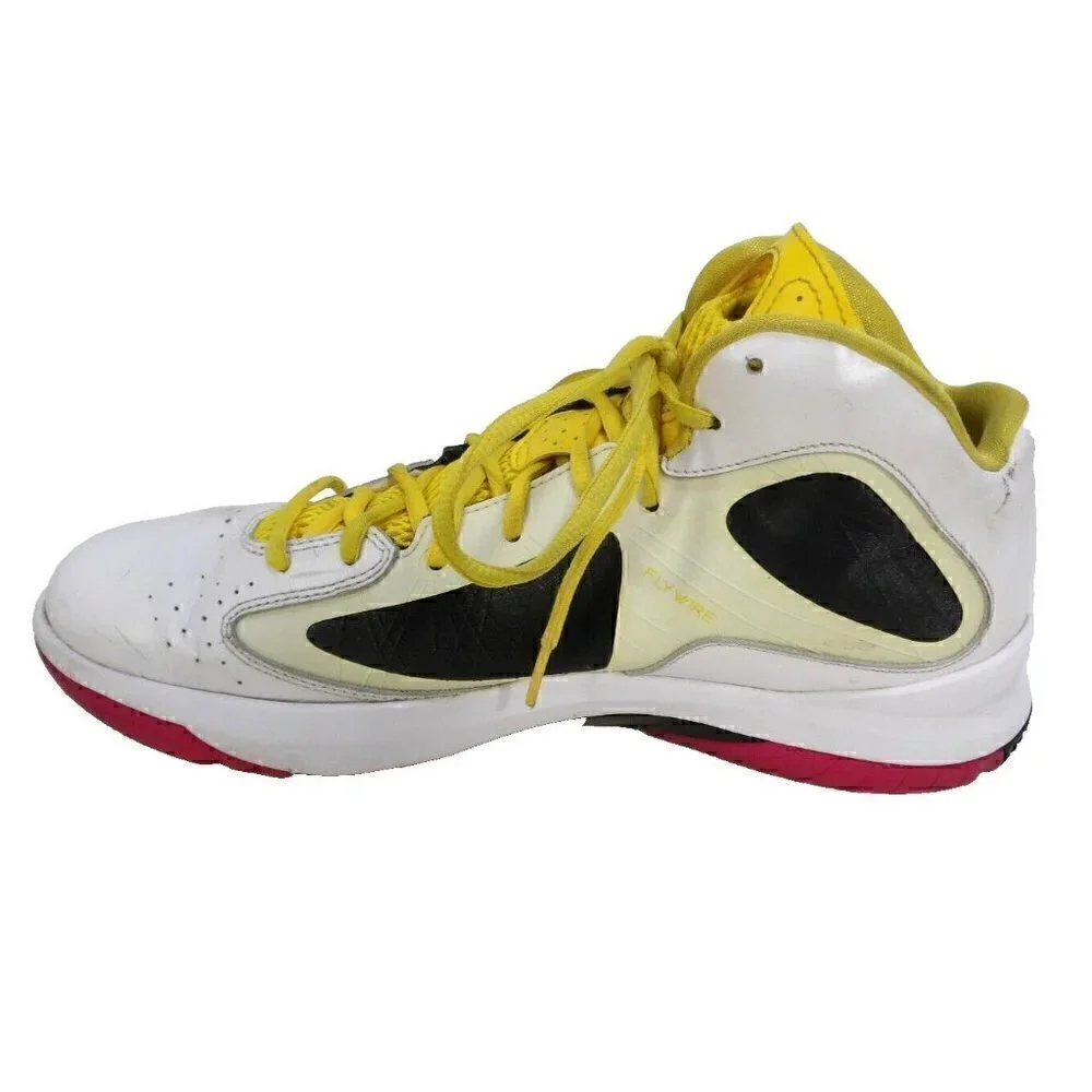 JORDAN Flywire white, red & yellow high top leather sneakers men's size 12